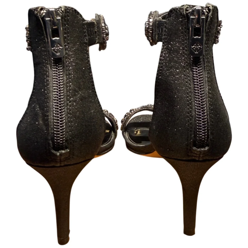 ANTONIO MELANI Women's 8 Black Rhinestone Heels Sparkle Zip Back Fancy Shoes